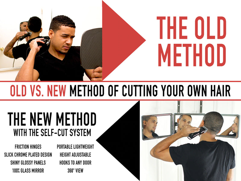 SELF-CUT SYSTEM: Perfecting Self Grooming - Black Lambo 3-Way Mirror with  Free E